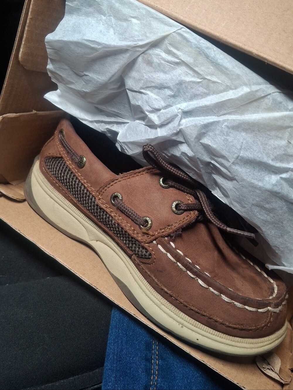 Sperry Top Sider Boys Tan Boat Shoes Sizee 11 Like New Dark Brown Cognac Color